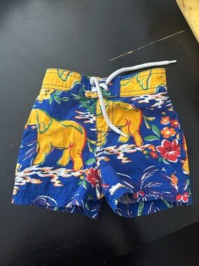 Vtg Infant Boys Ralph Lauren Aloha Jungle Elephant Swim Trunks 9M